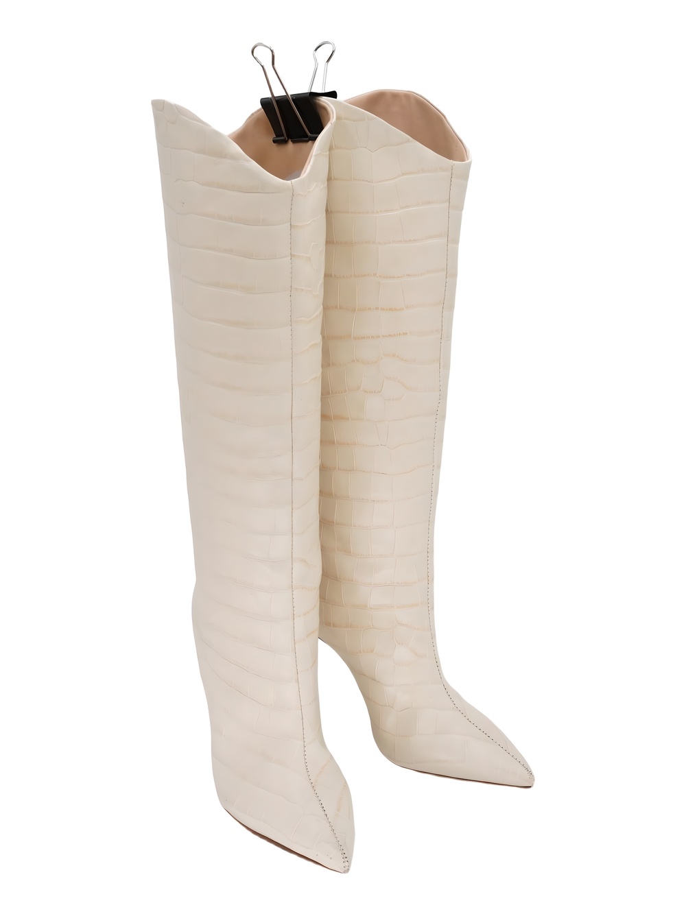 Schutz Maryana Pointed Toe Crocodile-Embossed Leather Boot White Size 7.5M